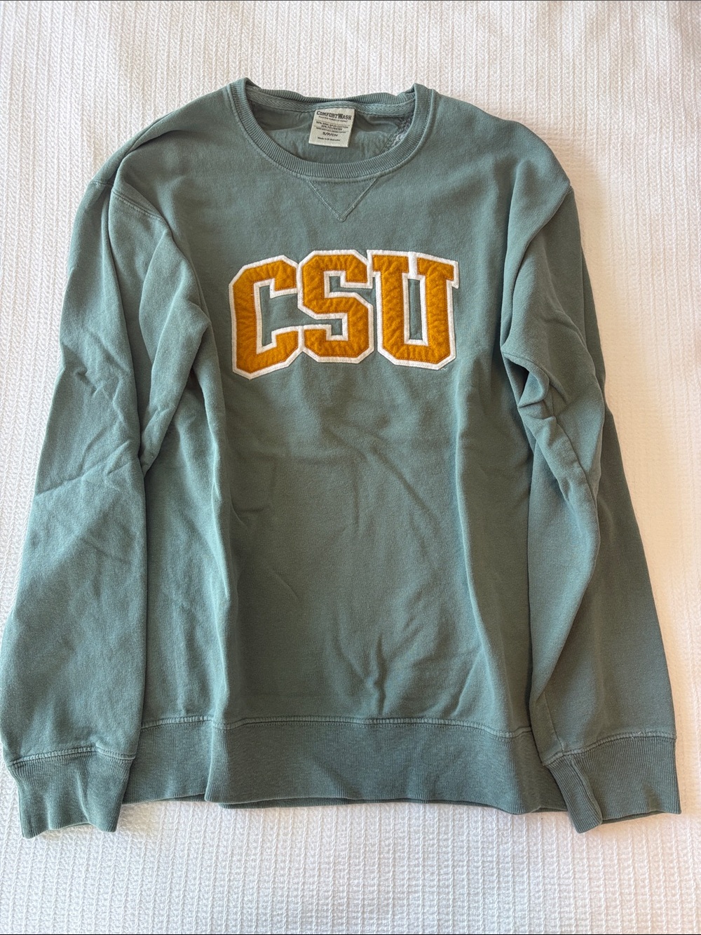 Champion Sage Green Crewneck with Gold Appliqué Letters